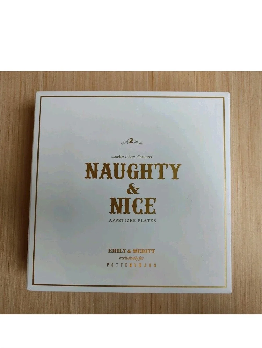 Pottery Barn Naughty & Nice 2 Appetizer Plates The Emily & Meritt White Gold